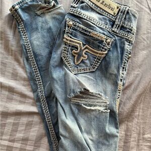 Rock Revival Light Blue Distressed Straight Leg Jeans